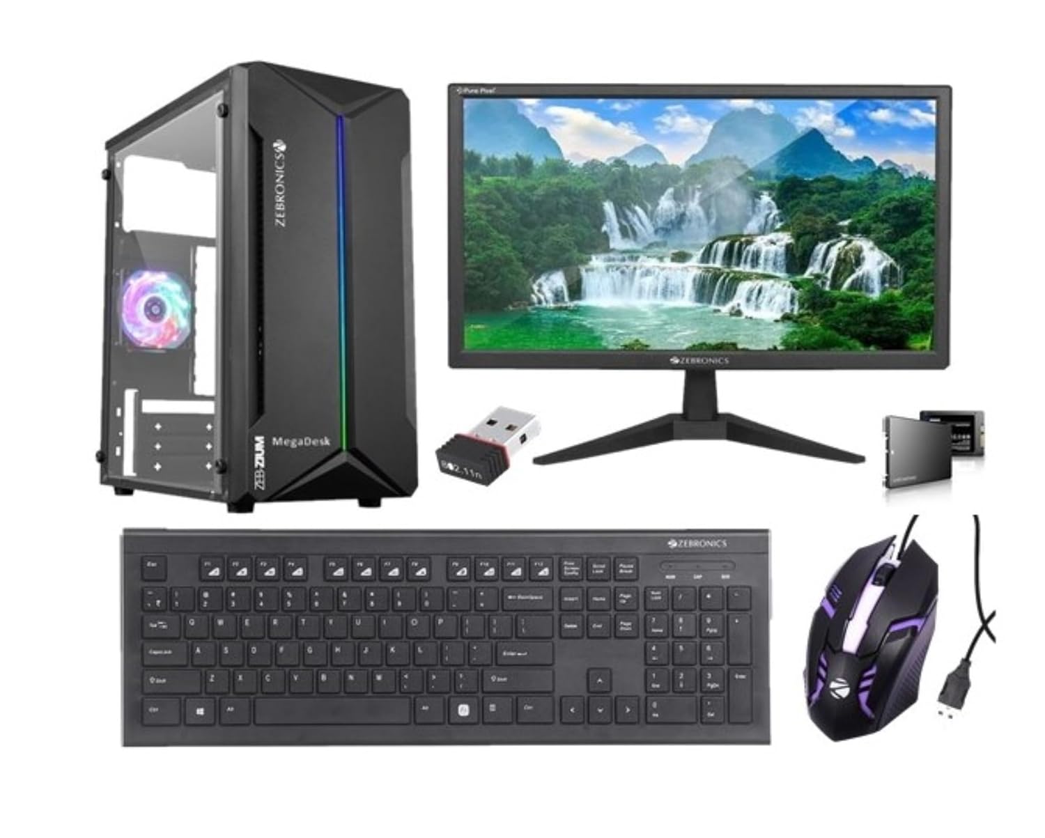 MegaDesk All-in-One Desktop Computer Set, i5 2400, 16 GB RAM, 128 GB SSD, 1 TB HDD, 19" HD LED Monitor, RGB Mouse & Slim Keyboard, WiFi, Windows 10, MS Office (16-128-1TB)