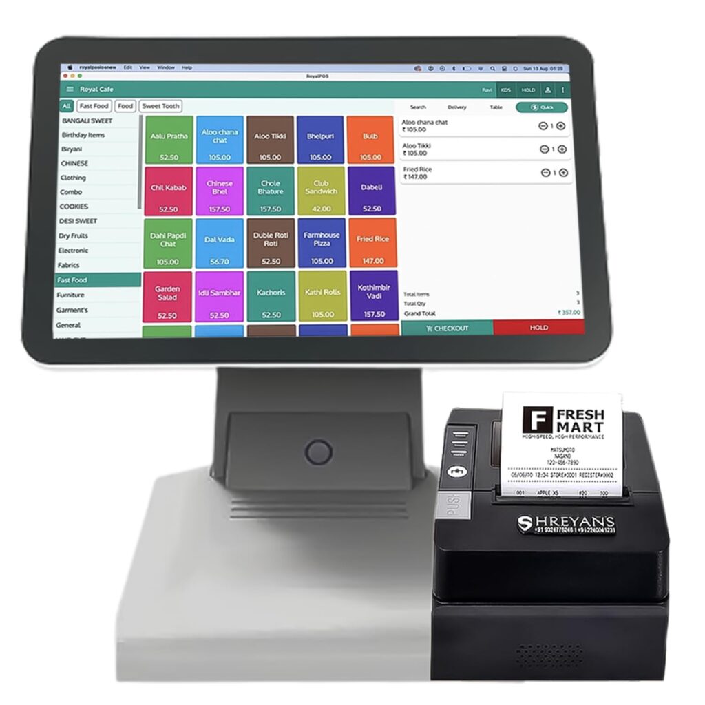 SHREYANS Touch POS Machine with 80mm Thermal Printer & Free Billing Software | Please Contact Our Customer Care for Virutal Demo Before Placing The Order (for Retailer +Free 80mm Printer)