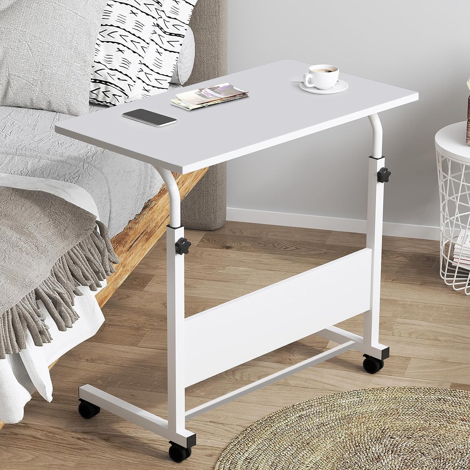 Torche Multipurpose Height Adjustable Movable Table for Computer & Laptop Table with Wheels (Big-Pearl White)