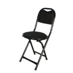 VD Creative, Heavy Duty Steel Folding Round Stool Chair with Foot Rest for Home & Kitchen Namaz Study Computer Balcony Office Restaurant Cafe Outdoor Chair, for All Age. (Black)