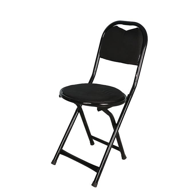 VD Creative, Heavy Duty Steel Folding Round Stool Chair with Foot Rest for Home & Kitchen Namaz Study Computer Balcony Office Restaurant Cafe Outdoor Chair, for All Age. (Black)