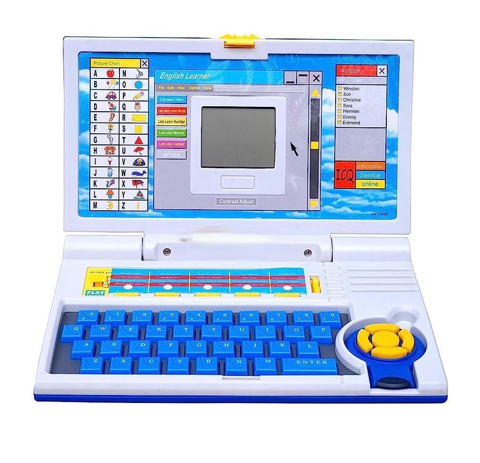 eErlik Educational Laptop Computer Toy with Mouse for Kids Above 3 Years - 20 Fun Activity Learning Machine, Now Learn Letter, Words, Games, Mathematics, Music, Logic, Memory Tool - Blue